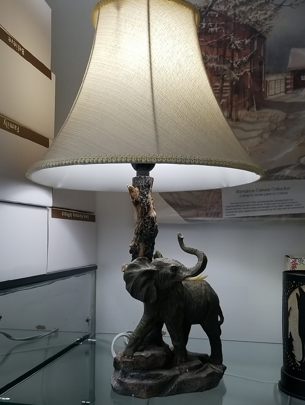 Elephant Base Table Lamp with Cream Shade